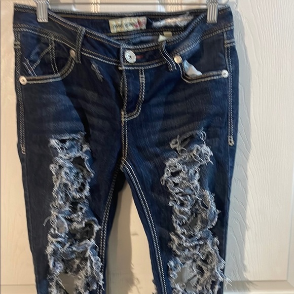 Paris Blues Dark Blue Distressed Skinny Jeans - Picture 3 of 10